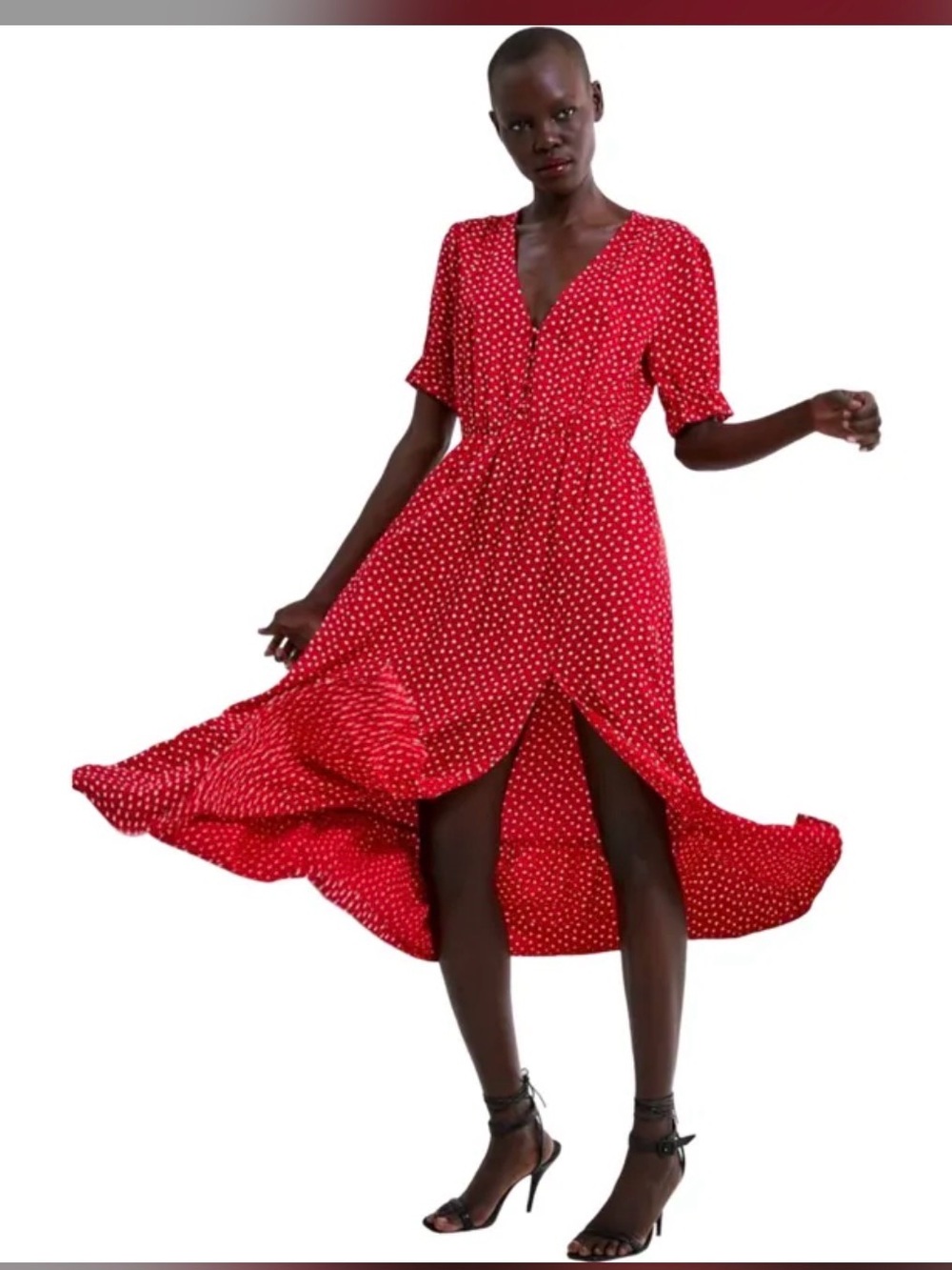 Zara Red Polka Dot Midi Dress